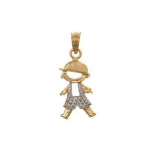 14k Two-tone Yellow Gold with White Rhodium Little Boy with Hat, cut-out